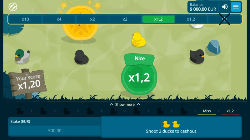 Exploding Ducks - lyckat skott med multiplikator x1.2